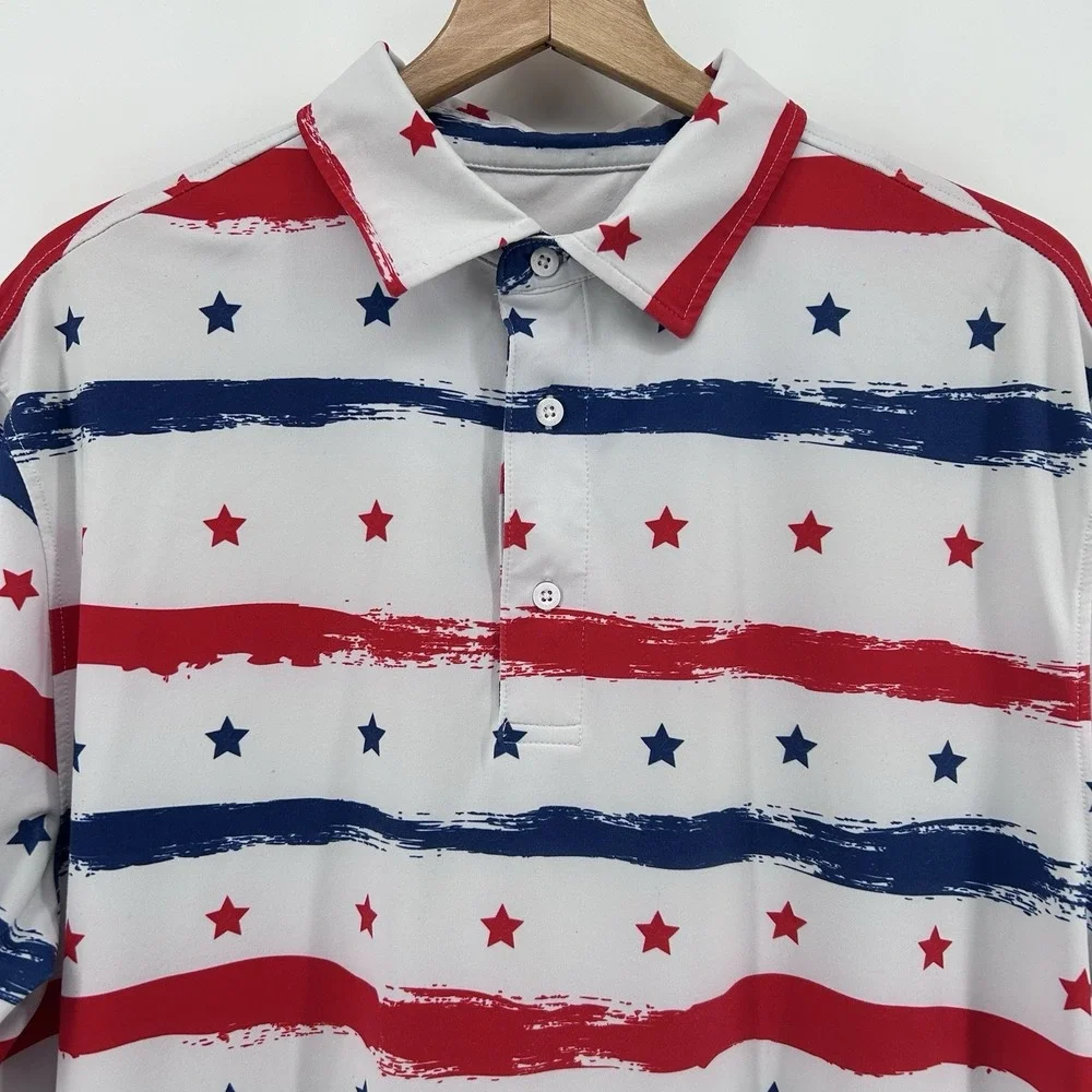 Royal & Awesome Golf Polo Mens XL USA Flag Red White Blue Patriotic Americana - Picture 2 of 7